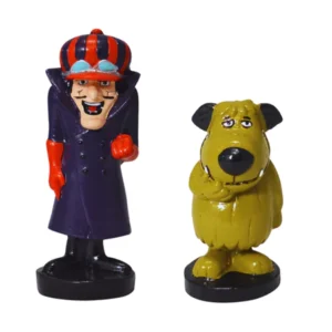 Dick Vigarista e Muttley: Estátuas Retrô Corrida Maluca em Resina (2 Unidades) – Coleção Clássicos Anos 80 e 90